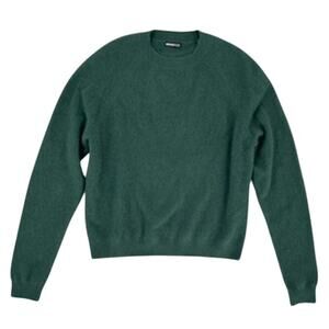 Minnie Rose Cashmere Sweater Green Medium 9gg Long Sleeve Shrunken Crew